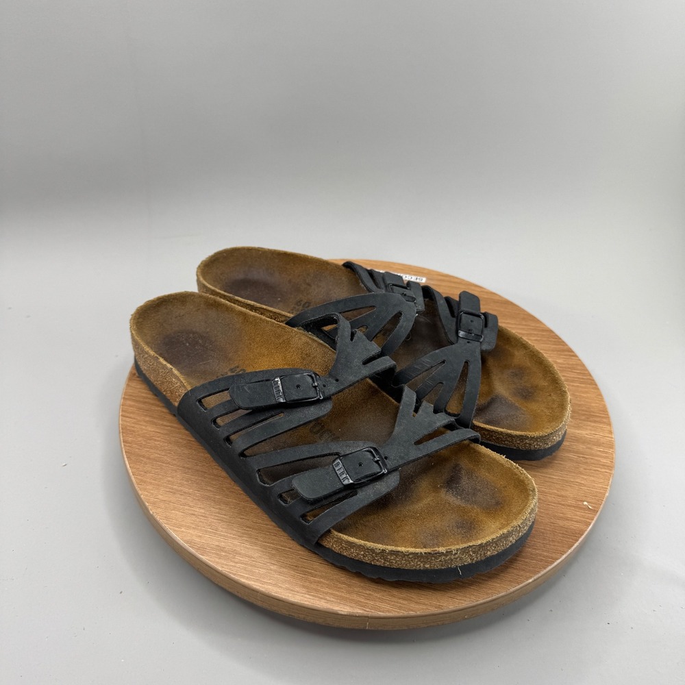 Birkenstock Granada Sandals 40 Black Strappy Cork Footbed Slides Boho Earthy